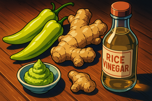 anime style, banana peppers, ginger, prepared wasabi, rice vinegar