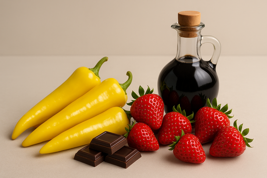 banana peppers, strawberries, chocolate, balsamic vinegar
