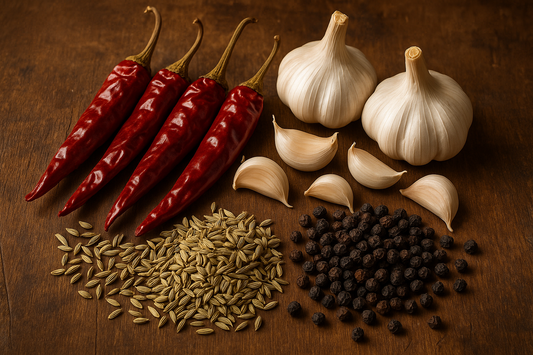 kashmiri chili, fennel, garlic, black pepper