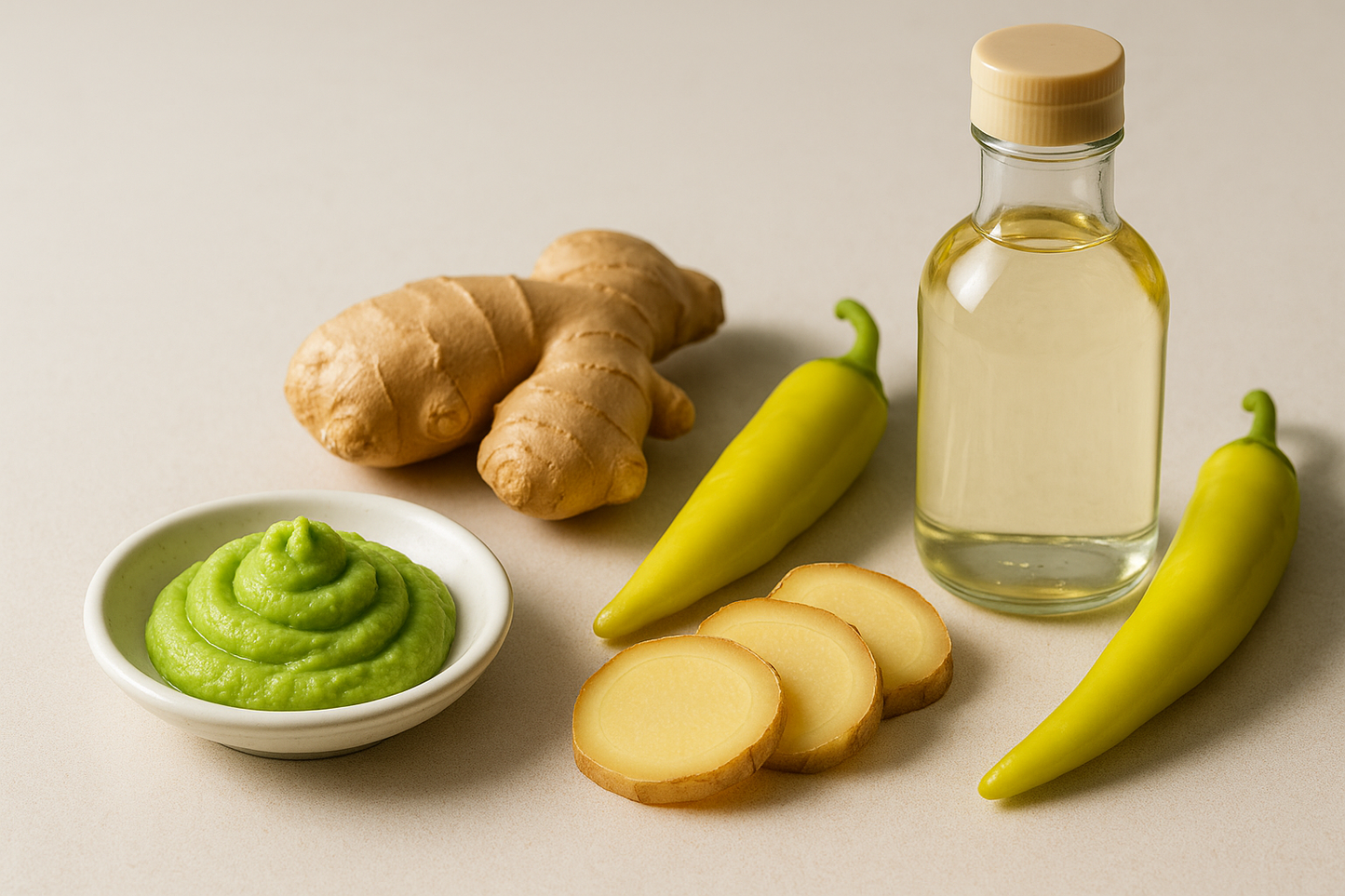 prepared wasabi, ginger, banana peppers, rice vinegar